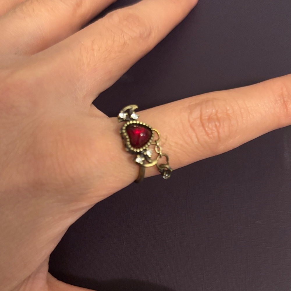 Gold Heart Ring with Red Gemstone
